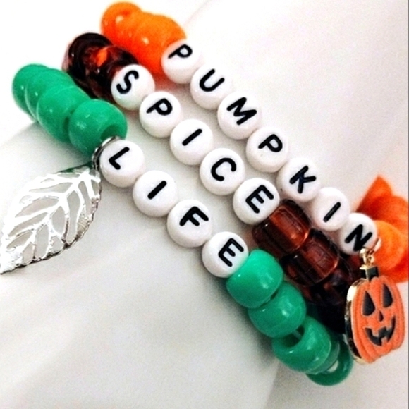 STACKABLE Charm Halloween Fall Pumpkin Spice Life Kandi Bracelets - Picture 1 of 6